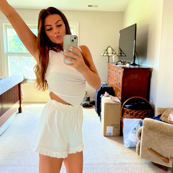 SHEIN Pants - WHITE LETTUCE RUFFLE HIGH WAISTED RISE SHORTS
